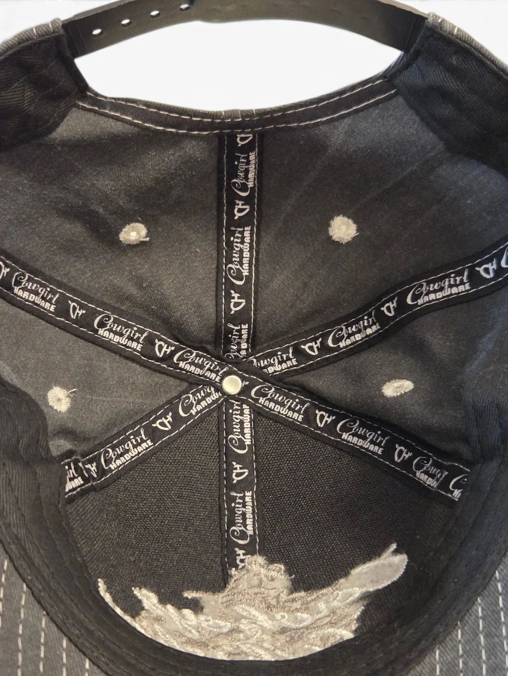 Cowgirl Hardware Cowboys & Whiskey Gray Distressed Denim Snapback Baseball Hat